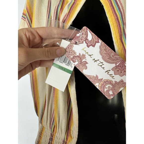 Band Of The Free NWT Boho Striped Retro Cream Women’s Cropped Blouse Tie Back L - Picture 6 of 7
